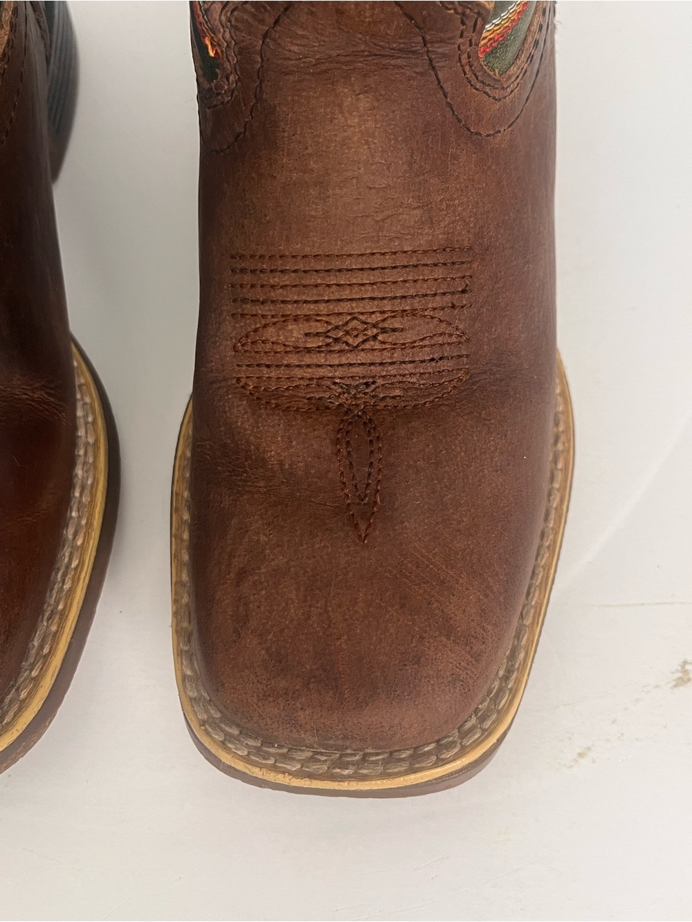 Durango Kids Western Boots Boys 13 Brown Green Leather Cowboy Rodeo Farm 8” - Picture 6 of 10